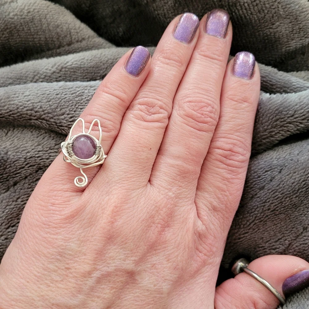 Wire Wrapped Amethyst Kitty Cat Ring